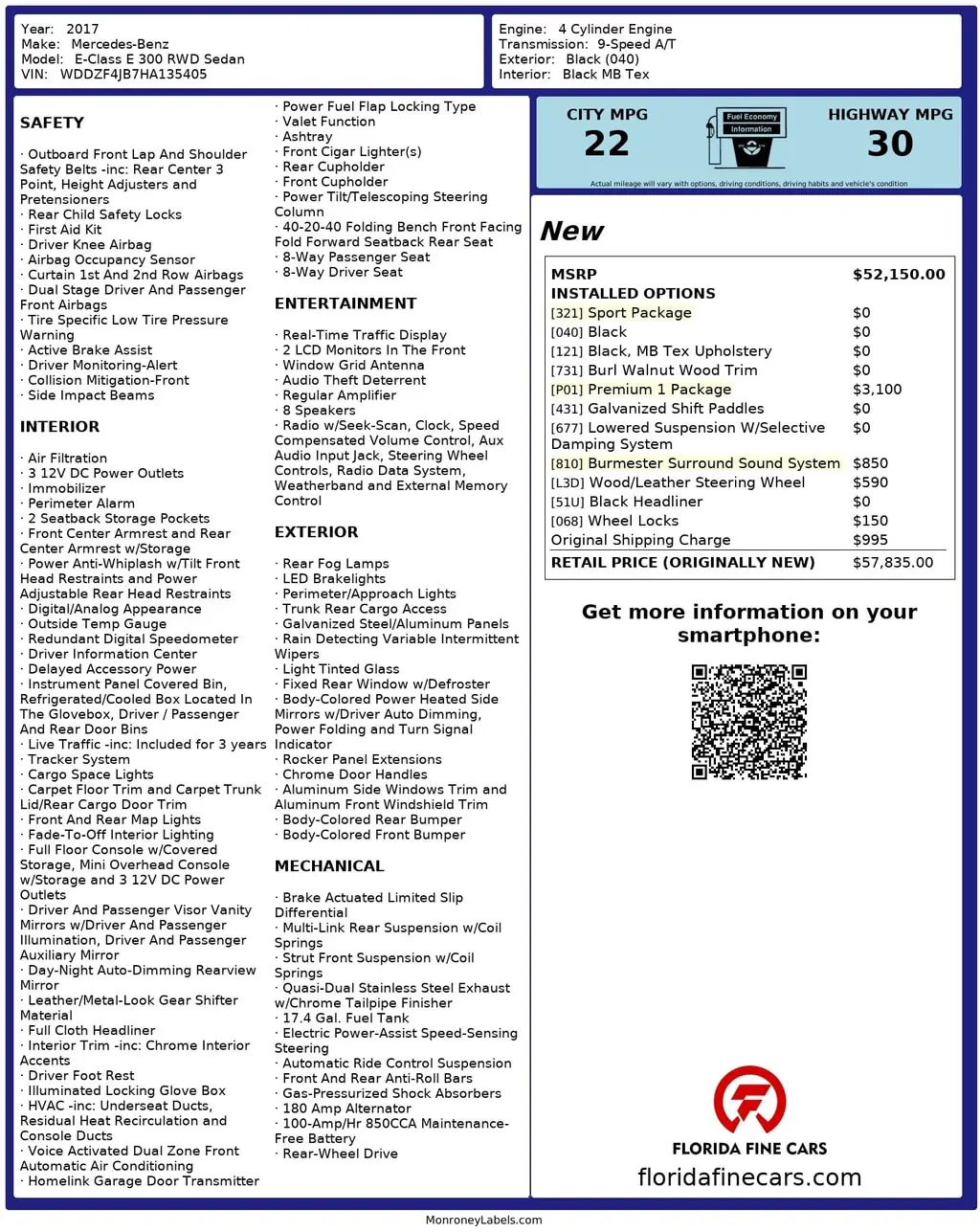 Florida Fine Cars - Used MERCEDES-BENZ E-CLASS 2017 WEST PALM E 300 LUXURY