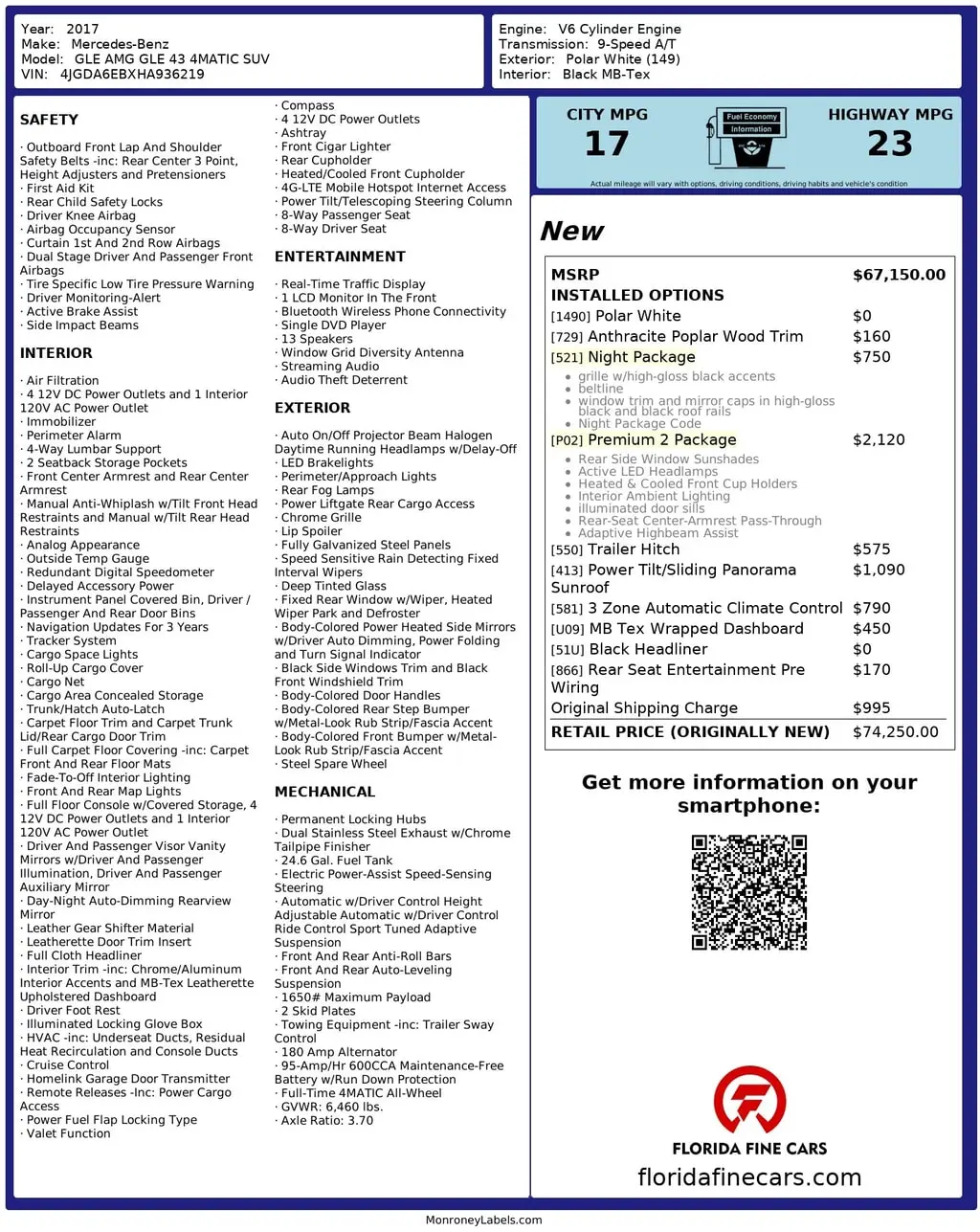 Florida Fine Cars - Used MERCEDES-BENZ GLE 2017 MARGATE AMG GLE 43