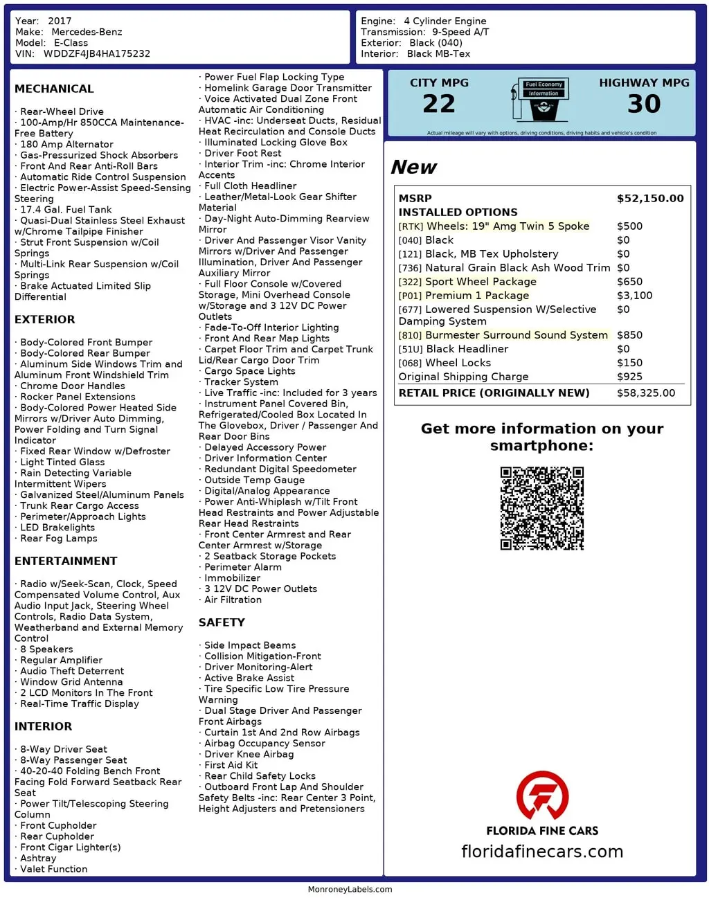 Florida Fine Cars - Used MERCEDES-BENZ E-CLASS 2017 MIAMI E 300 LUXURY