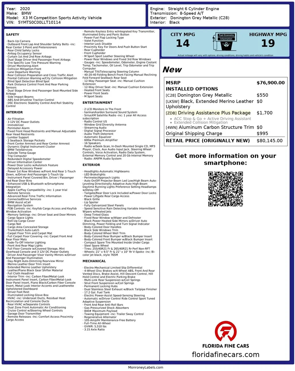 Florida Fine Cars - Used BMW X3 M 2020 WEST PALM COMPETITION