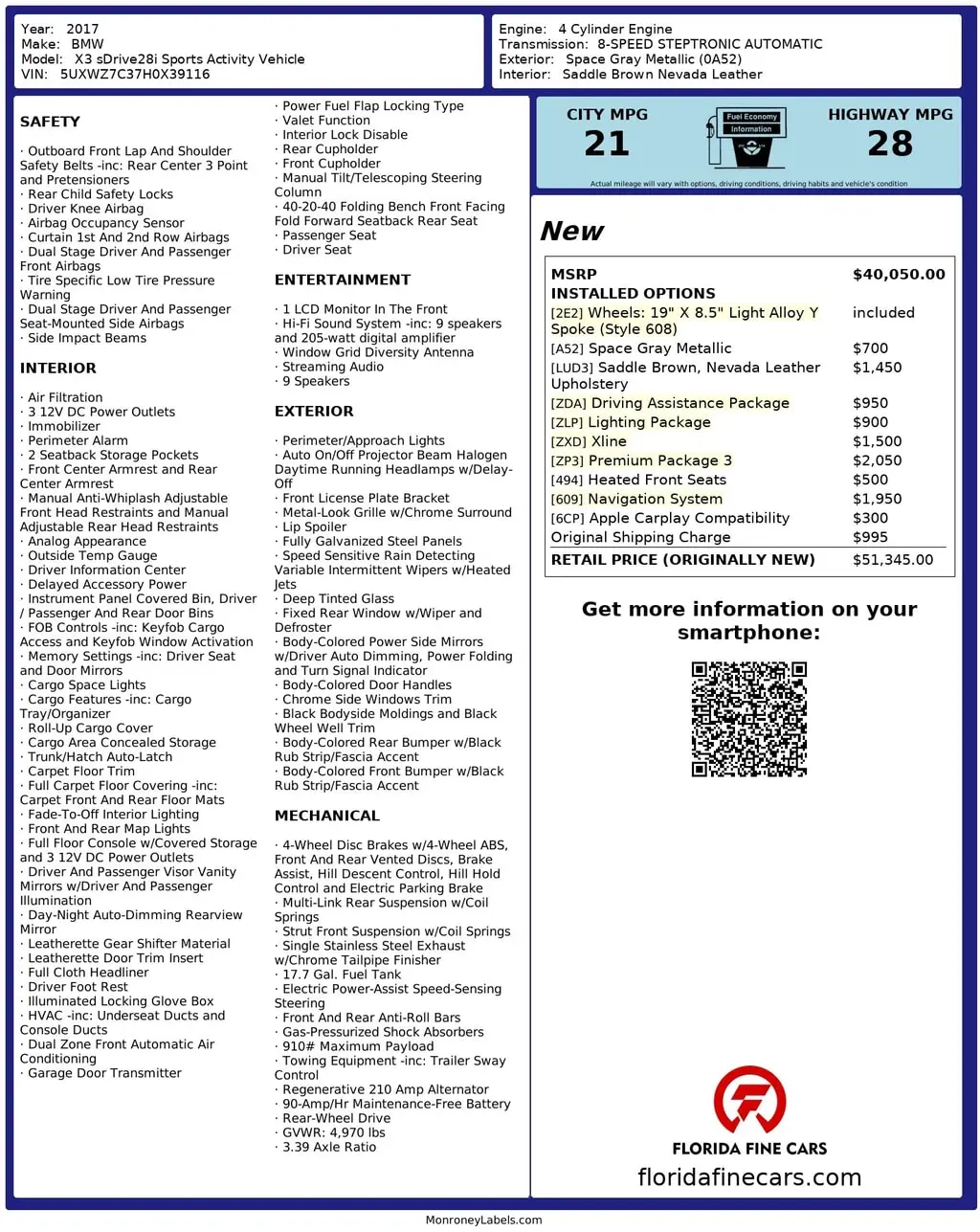 Florida Fine Cars - Used BMW X3 2017 MARGATE SDRIVE28I