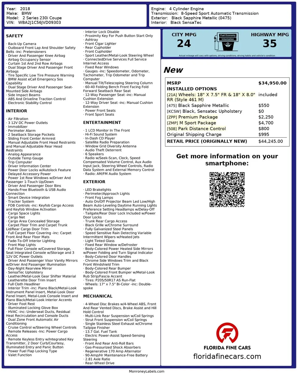 Florida Fine Cars - Used BMW 2 SERIES 2018 MARGATE 230I