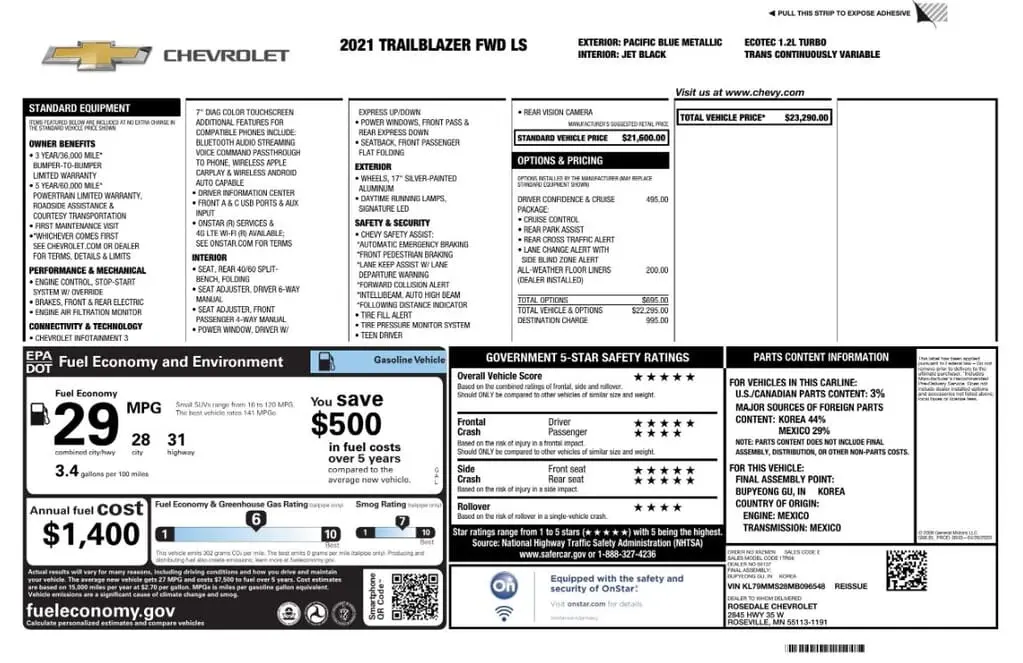Florida Fine Cars - Used CHEVROLET TRAILBLAZER 2021 MARGATE LS