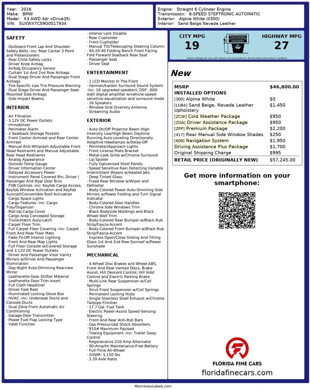 Florida Fine Cars - Used BMW X3 2016 MIAMI XDRIVE35I