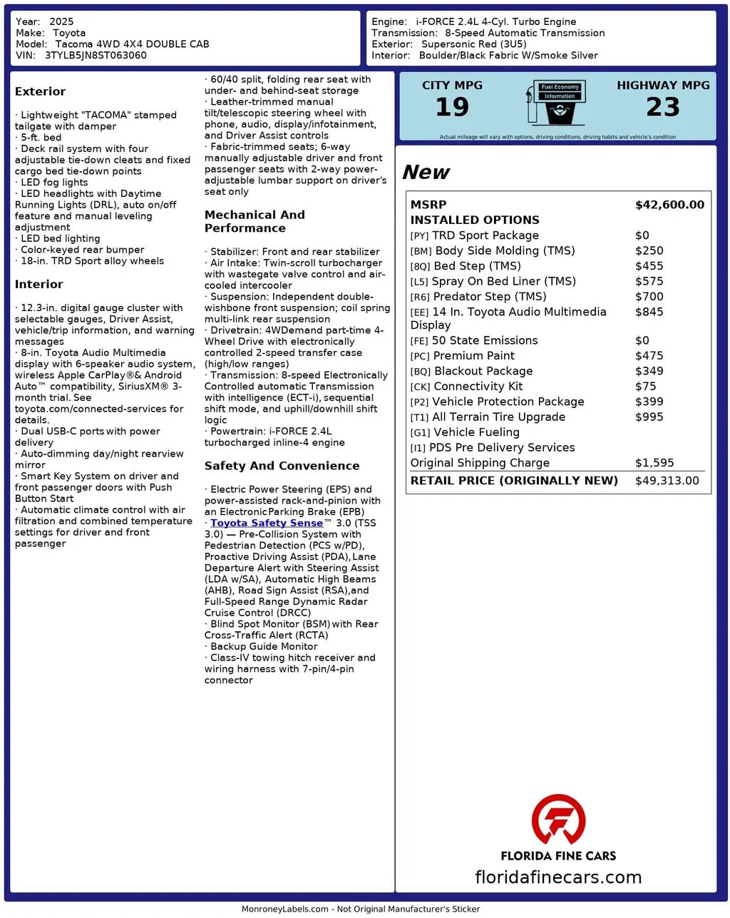 Florida Fine Cars - Used TOYOTA TACOMA 4WD 2025 MIAMI SPORT