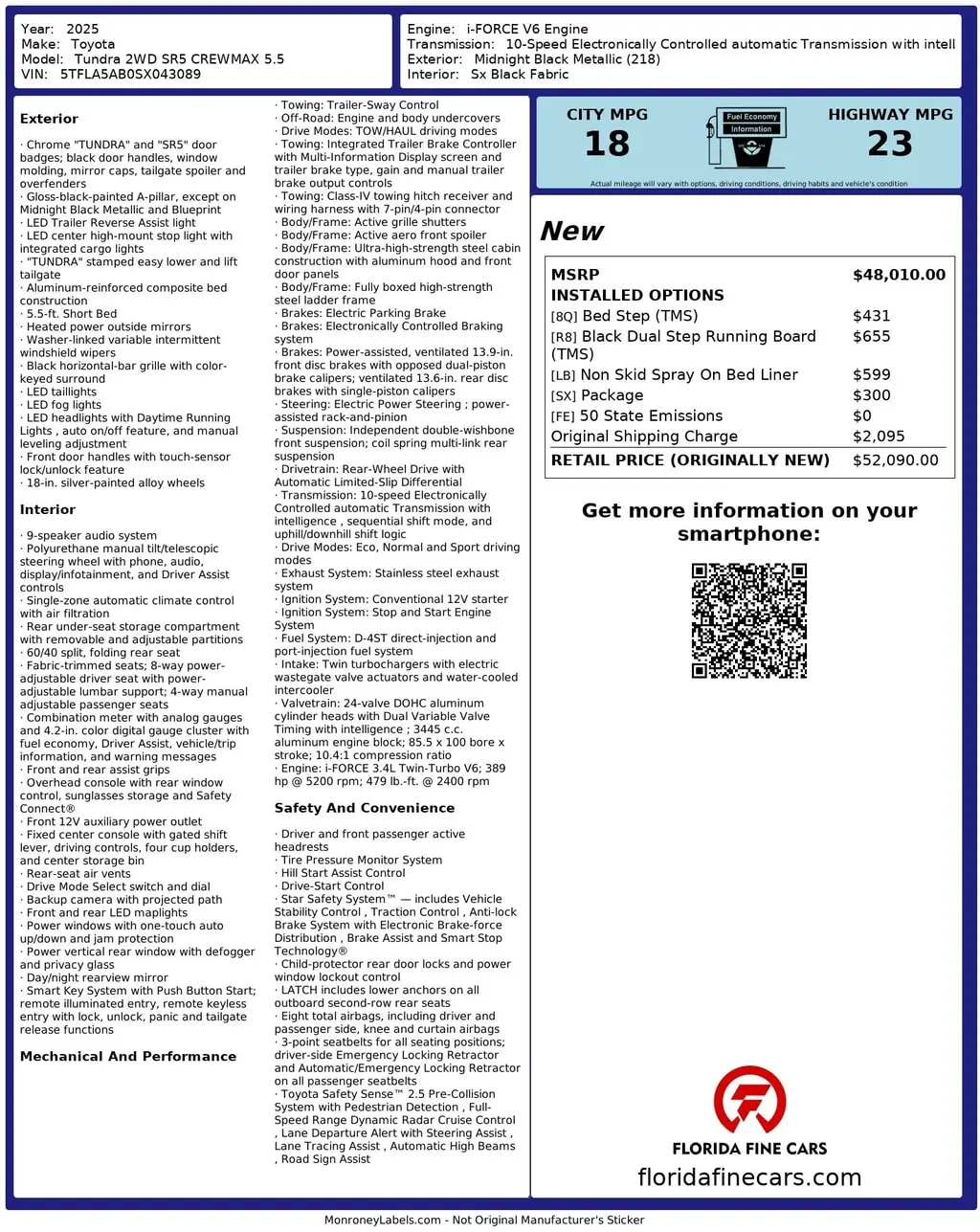 Florida Fine Cars - Used TOYOTA TUNDRA 2WD 2025 MIAMI SR5