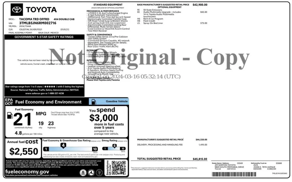 Florida Fine Cars - Used TOYOTA TACOMA 4WD 2024 MIAMI TRD OFF ROAD