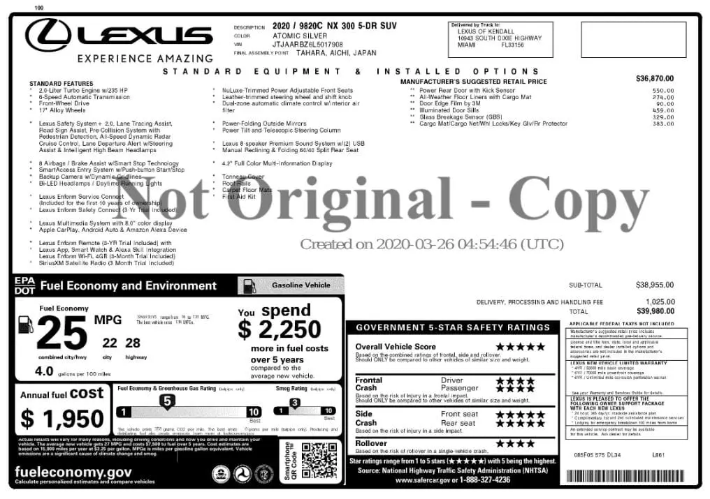 Florida Fine Cars - Used LEXUS NX 2020 MIAMI NX 300