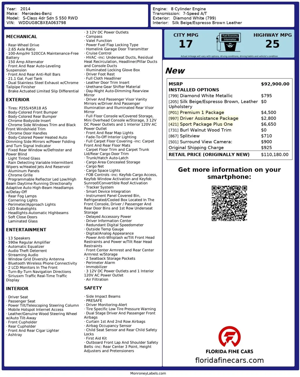 Florida Fine Cars - Used MERCEDES-BENZ S-CLASS 2014 MIAMI S 550