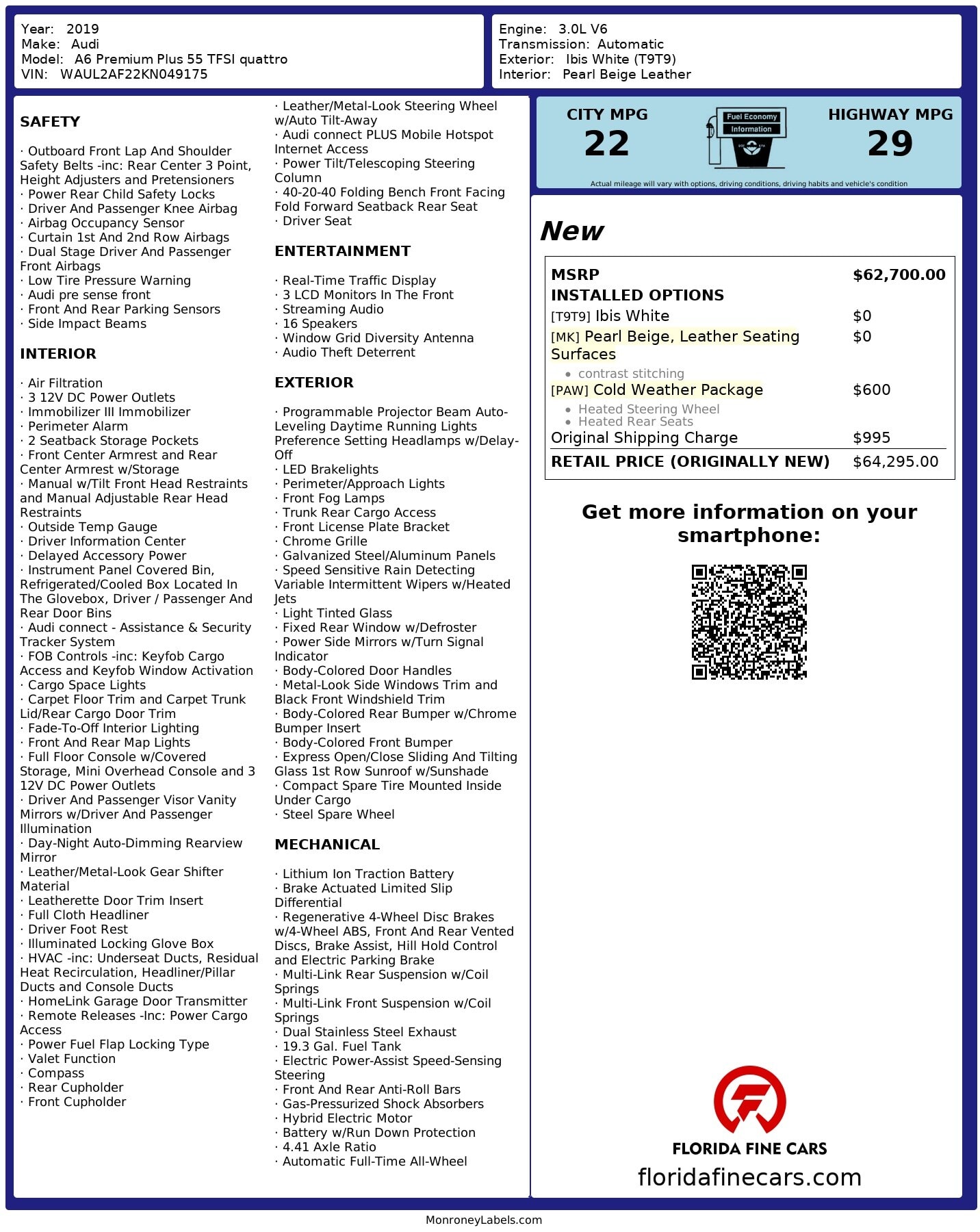 Florida Fine Cars - Used AUDI A6 2019 WEST PALM PREMIUM PLUS