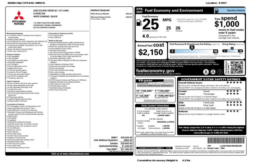 Florida Fine Cars - Used MITSUBISHI ECLIPSE CROSS 2024 MARGATE SE