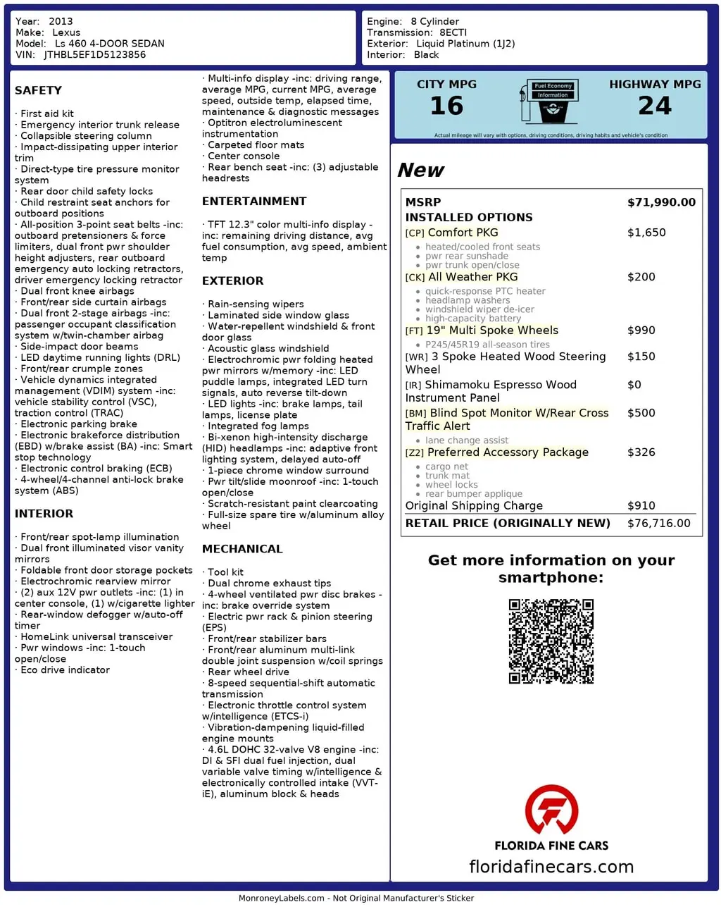 Florida Fine Cars - Used LEXUS LS 460 2013 WEST PALM 