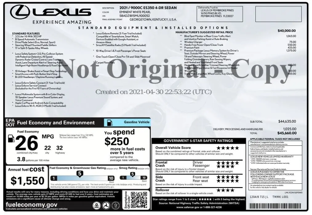 Florida Fine Cars - Used LEXUS ES 2021 MARGATE ES 350