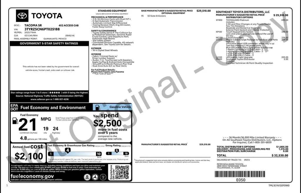 Florida Fine Cars - Used TOYOTA TACOMA 2WD 2023 WEST PALM SR