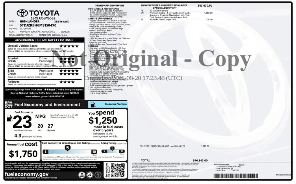 Florida Fine Cars - Used TOYOTA HIGHLANDER 2021 MIAMI XSE