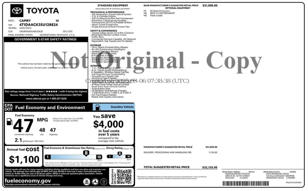 Florida Fine Cars - Used TOYOTA CAMRY 2025 MIAMI SE
