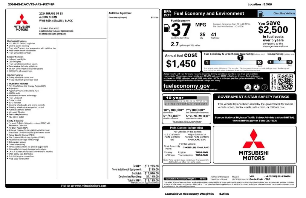 Florida Fine Cars - Used MITSUBISHI MIRAGE G4 2024 MARGATE ES