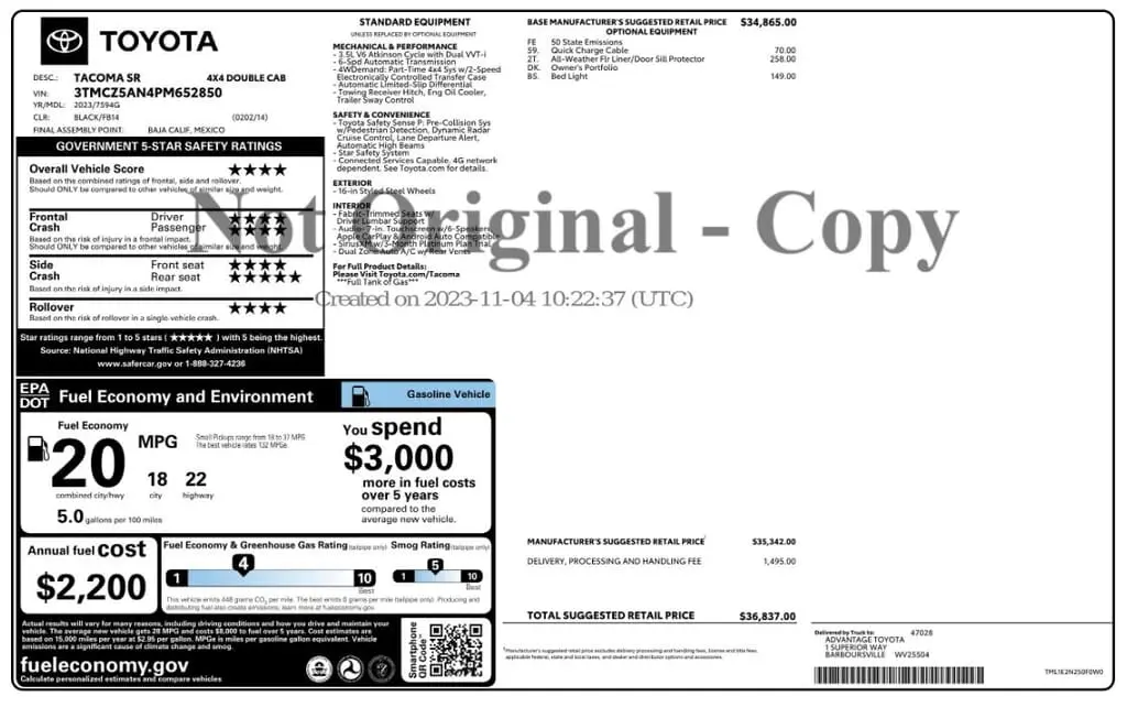 Florida Fine Cars - Used TOYOTA TACOMA 4WD 2023 MARGATE SR