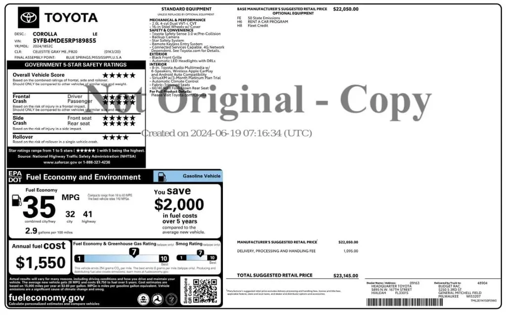 Florida Fine Cars - Used TOYOTA COROLLA 2024 MARGATE LE