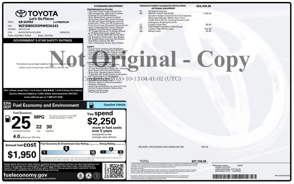 Florida Fine Cars - Used TOYOTA GR SUPRA 2021 MIAMI 3.0 PREMIUM