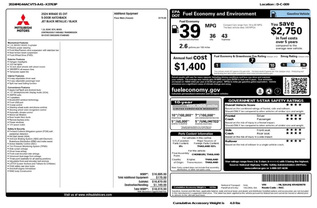 Florida Fine Cars - Used MITSUBISHI MIRAGE 2024 ORLANDO ES