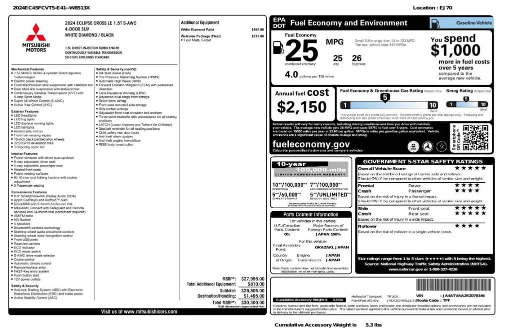 Florida Fine Cars - Used MITSUBISHI ECLIPSE CROSS 2024 MIAMI LE