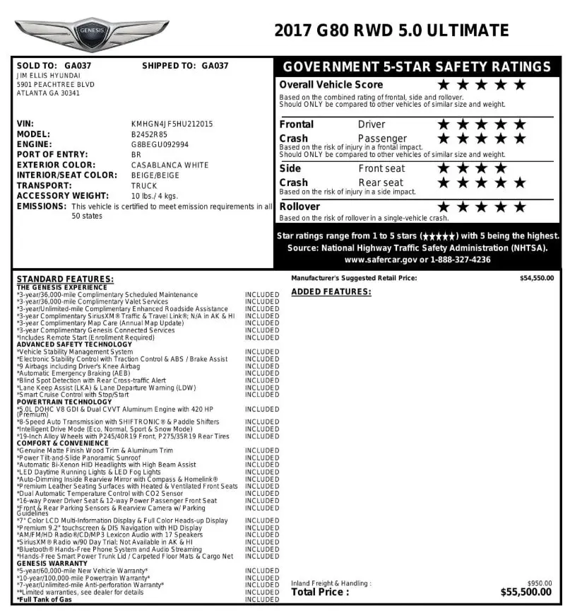 Florida Fine Cars - Used GENESIS G80 2017 ORLANDO 5.0L ULTIMATE