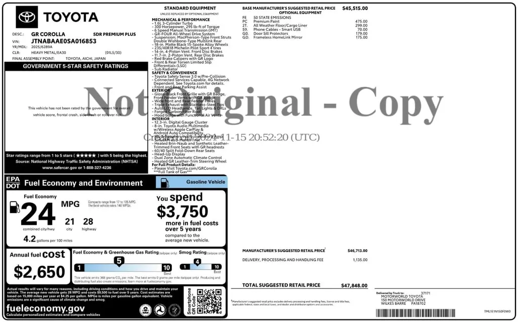 Florida Fine Cars - Used TOYOTA GR COROLLA 2025 ORLANDO PREMIUM PLUS