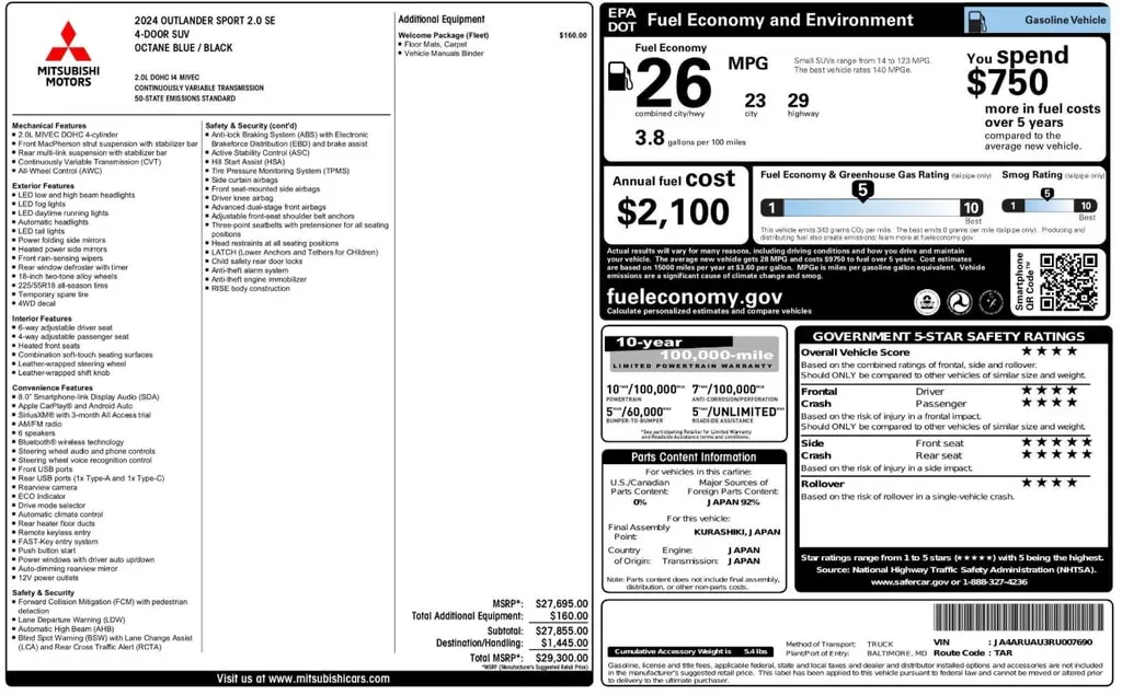Florida Fine Cars - Used MITSUBISHI OUTLANDER SPORT 2024 ORLANDO S
