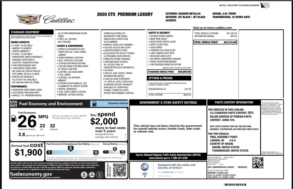 Florida Fine Cars - Used CADILLAC CT5 2020 WEST PALM PREMIUM LUXURY