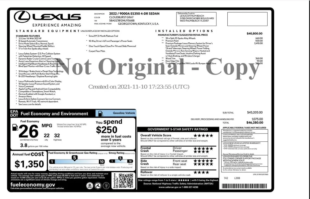 Florida Fine Cars - Used LEXUS ES 2022 WEST PALM ES 350