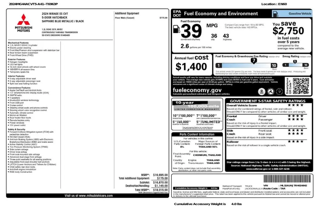 Florida Fine Cars - Used MITSUBISHI MIRAGE 2024 WEST PALM ES