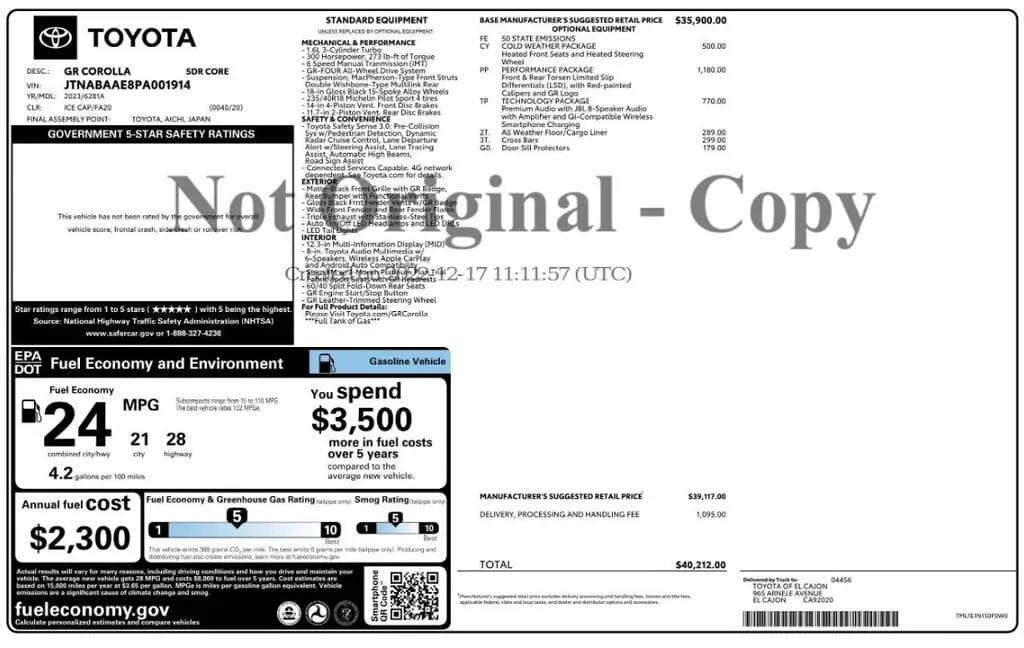 Florida Fine Cars - Used TOYOTA GR COROLLA 2023 MIAMI CORE