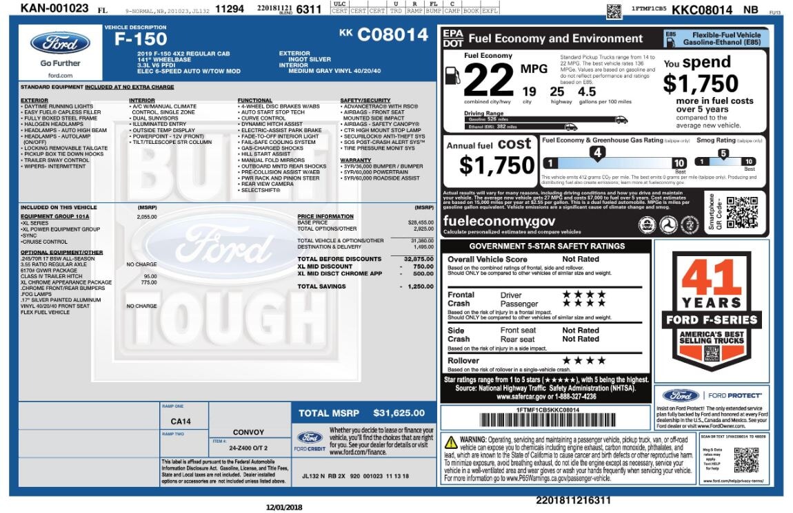 used vehicle - TRUCK FORD F-150 2019