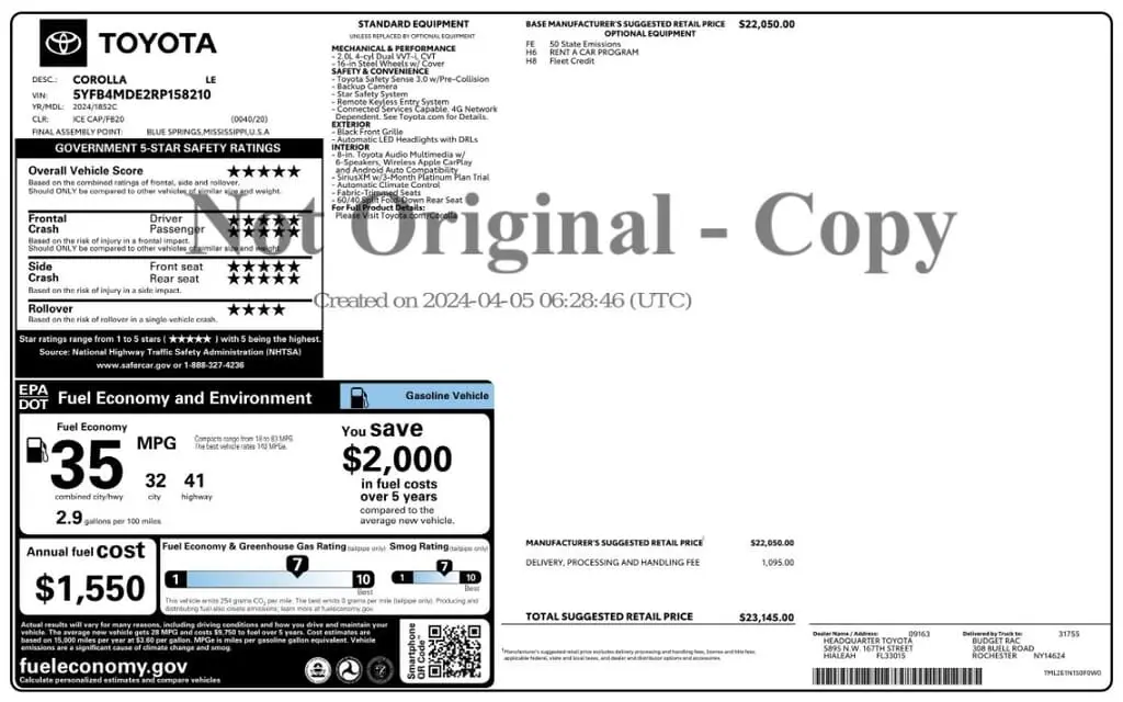 Florida Fine Cars - Used TOYOTA COROLLA 2024 MARGATE LE