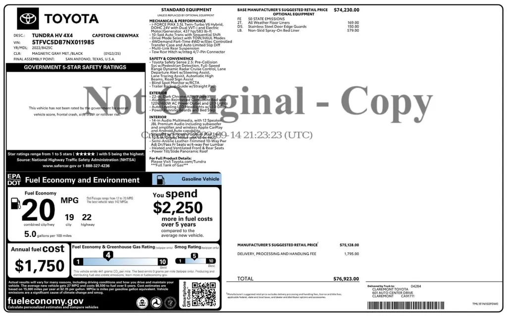 Florida Fine Cars - Used TOYOTA TUNDRA 4WD 2022 WEST PALM CAPSTONE HYBRID