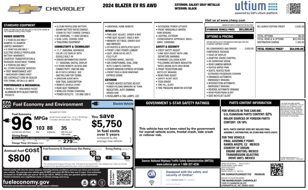 Florida Fine Cars - Used CHEVROLET BLAZER EV 2024 WEST PALM EAWD RS 1RS