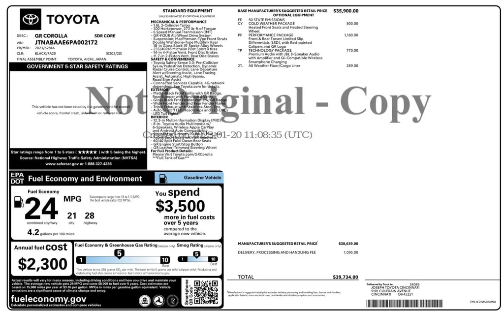 Florida Fine Cars - Used TOYOTA GR COROLLA 2023 ORLANDO CORE