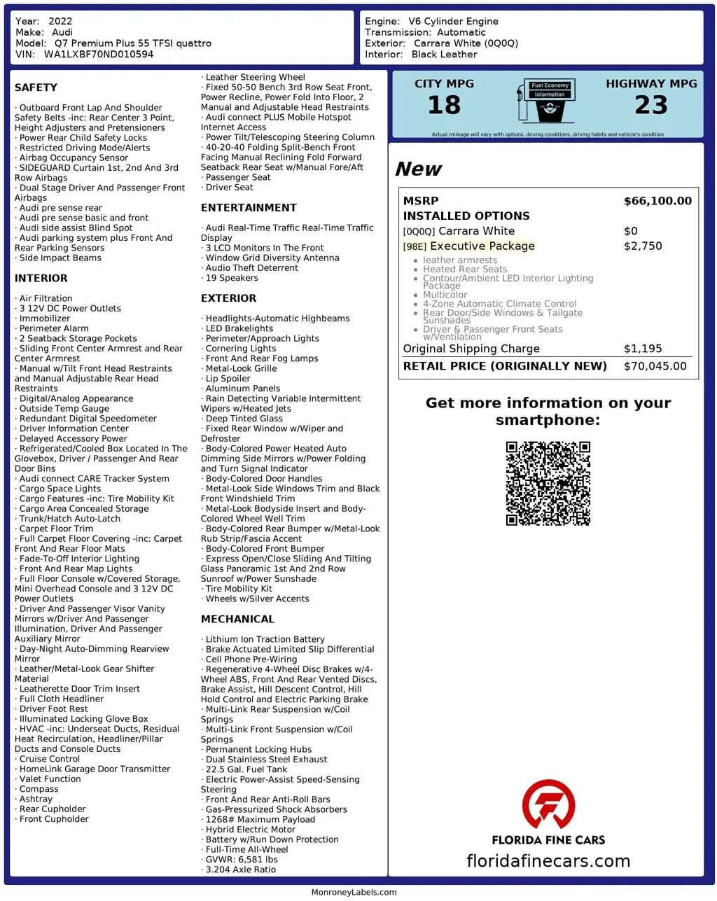 Florida Fine Cars - Used AUDI Q7 2022 MARGATE PREMIUM PLUS