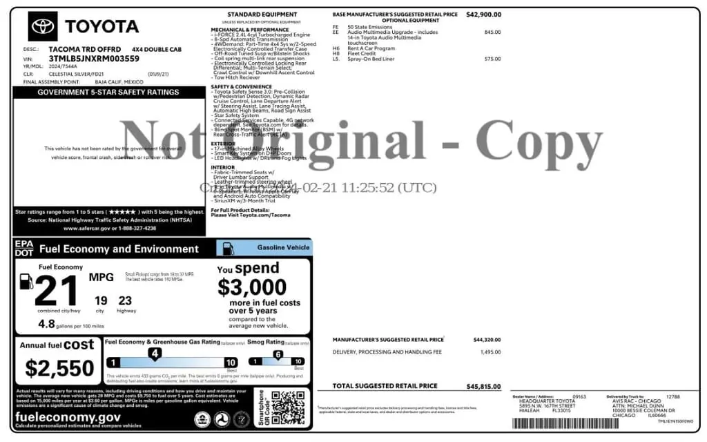 Florida Fine Cars - Used TOYOTA TACOMA 4WD 2024 MIAMI TRD OFF ROAD