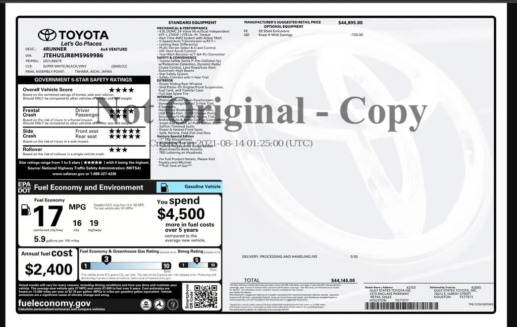 Florida Fine Cars - Used TOYOTA 4RUNNER 2021 WEST PALM VENTURE