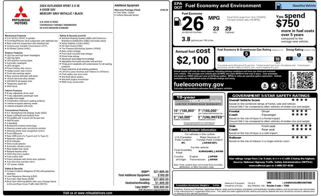 Florida Fine Cars - Used MITSUBISHI OUTLANDER SPORT 2024 ORLANDO SE