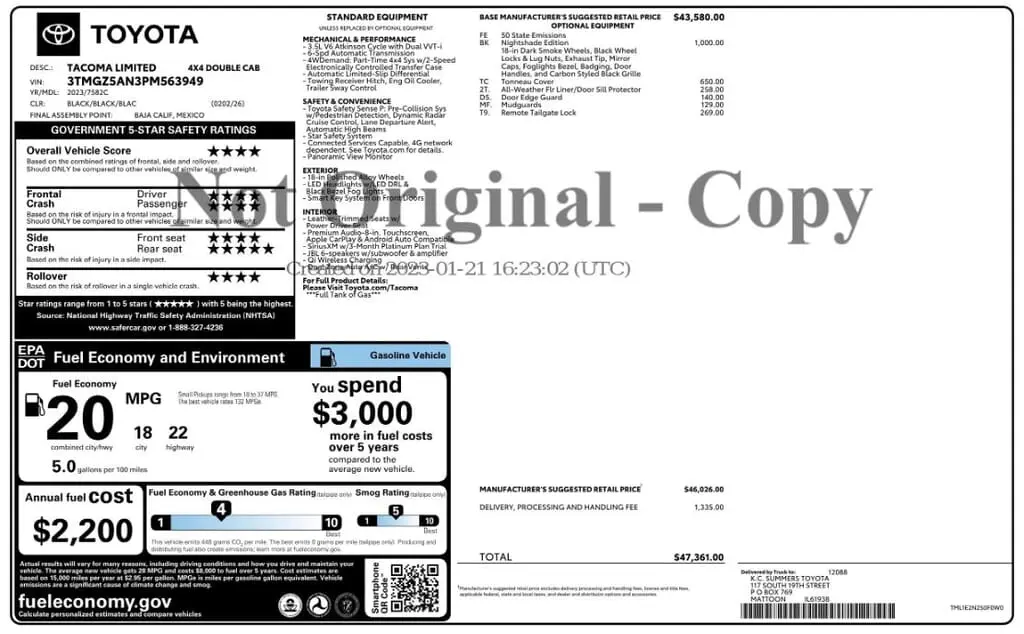 Florida Fine Cars - Used TOYOTA TACOMA 4WD 2023 MIAMI LIMITED