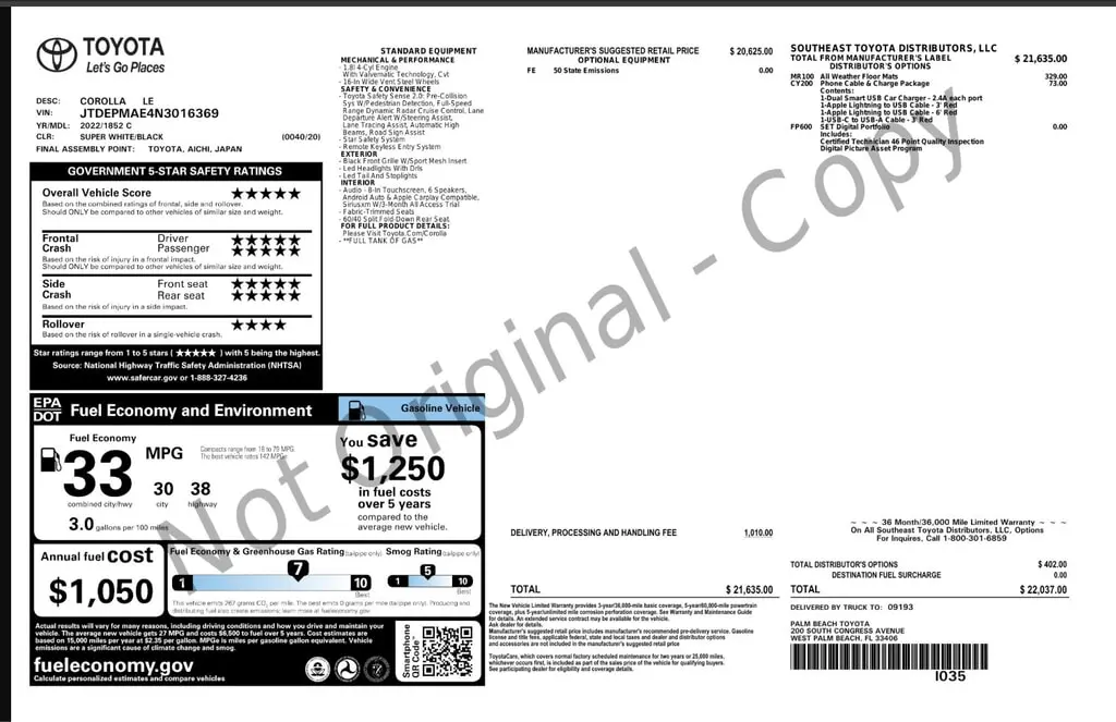 Florida Fine Cars - Used TOYOTA COROLLA 2022 WEST PALM LE