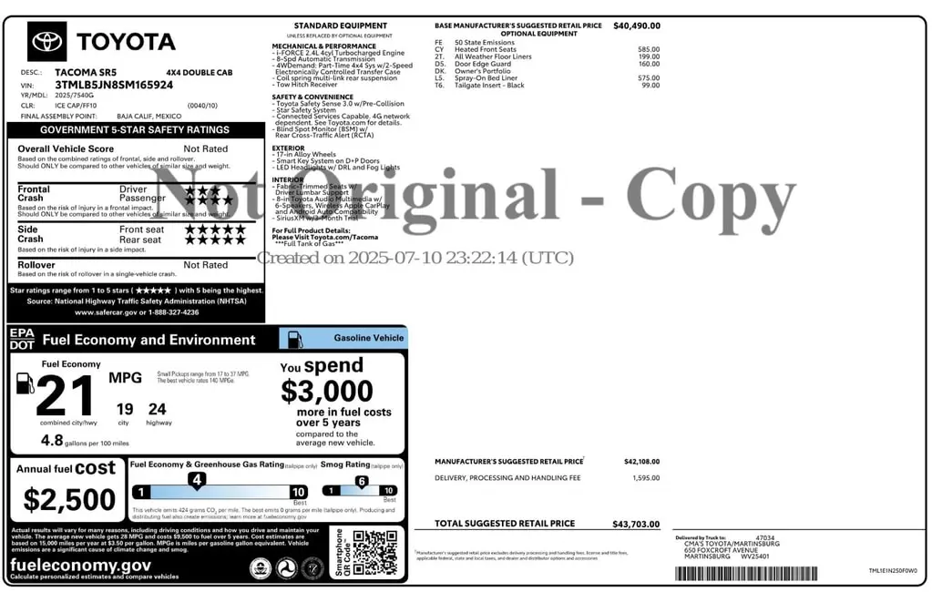 Florida Fine Cars - Used TOYOTA TACOMA 4WD 2025 ORLANDO SR5