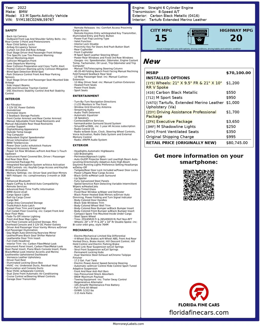 Florida Fine Cars - Used BMW X3 M 2022 MARGATE 