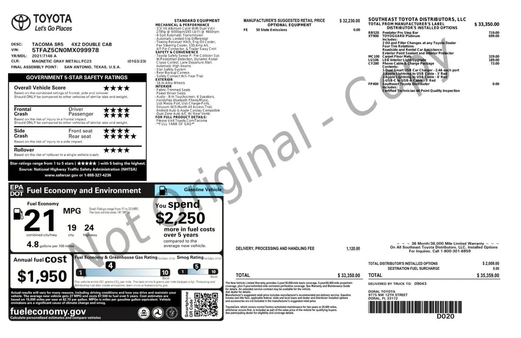 Florida Fine Cars - Used TOYOTA TACOMA 2WD 2021 WEST PALM SR5