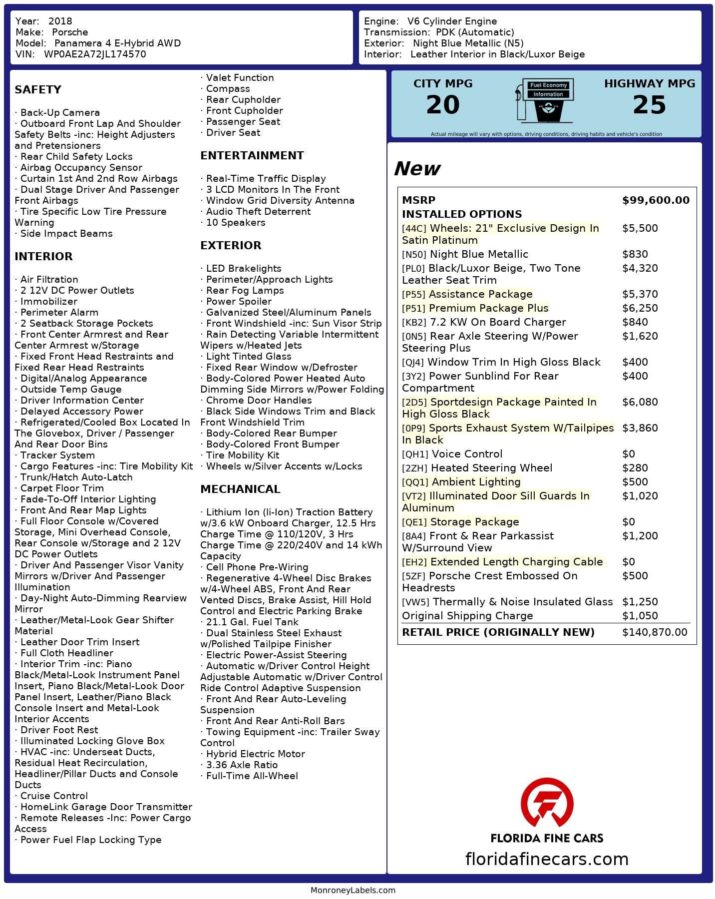 Florida Fine Cars - Used PORSCHE PANAMERA 2018 MARGATE 4 E-HYBRID