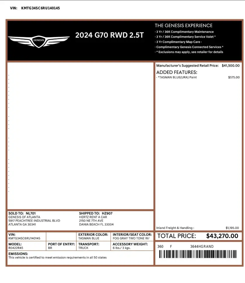 Florida Fine Cars - Used GENESIS G70 2024 WEST PALM 2.5T