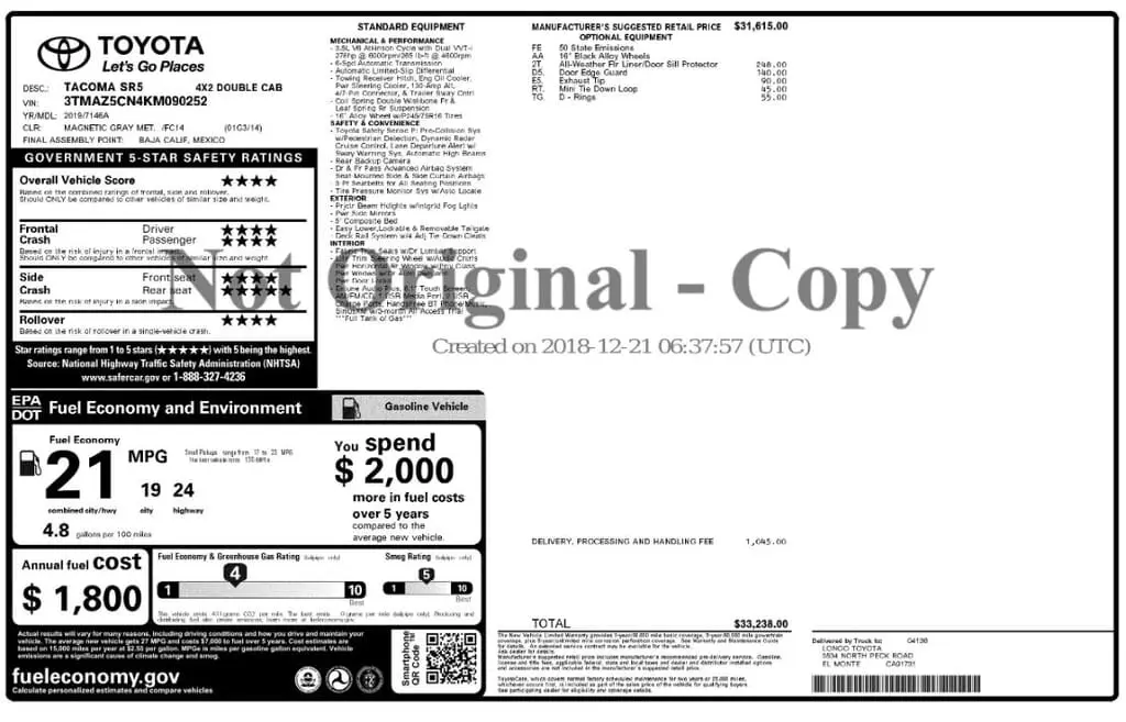 Florida Fine Cars - Used TOYOTA TACOMA 2WD 2019 MARGATE SR5